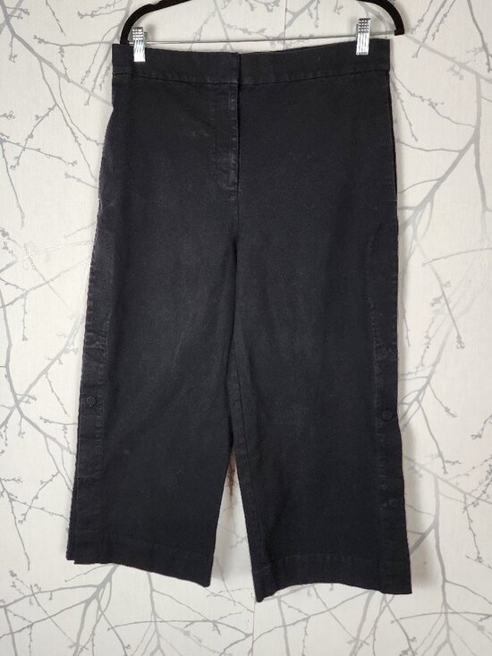 COS Pants - COS Black Cotton Stretch Ponte Knit Snap Side Wide Leg Crop